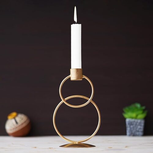 Antique metal candle holder 6.5-inch gold Webelkart decorative rings candlestick holder for home, dining table, office, and tealight candles