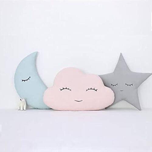 Pack of 3 Purple Tree 16x16 inch Cute Cloud Moon Star Cot Cushions in soft velvet, perfect soft plush pillow for kids’ nursery, bedroom, or play area.