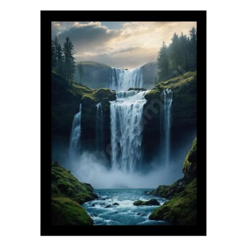 Abstract big canvas art DivaFrames waterfall painting in black wooden frame, ideal wall décor for living room, modern abstract artwork (10x14 inches).