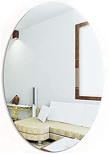 Nimisha oval wall mirror, frameless and self-adhesive, full-length, perfect for bathroom, living room, or bedroom; stylish oval wall mirror décor.
