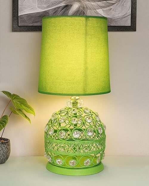 Modern crystal table lamp with white fabric shade, elegant bedroom bedside lamp for living room, study, or kids’ room décor.