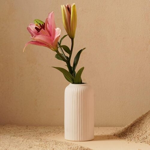 Decoration vases home PUREZENTO white 6-inch ribbed ceramic vase for pampas grass, dried or artificial flowers