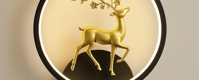 A deer-themed wall lamp featuring LED wall sconce lights with a detailed deer motif on a round, wall-mounted base