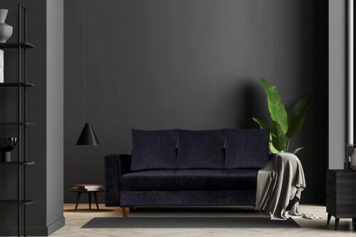Black 3-seater fabric sofa with plush cushions and clean lines, perfect for modern design living room spaces.