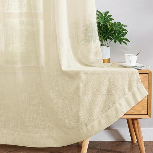 eige 7-feet cotton door curtains set of 2, semi-transparent solid net design, stylish curtains for living room and home décor.