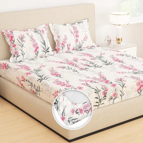 Glace cotton feel elastic bedsheet queen size with all around elastic.