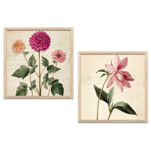 Set of 2 Kotart Botanical framed wall paintings featuring vibrant flowers, perfect for paintings for home decor, office, or living room display.