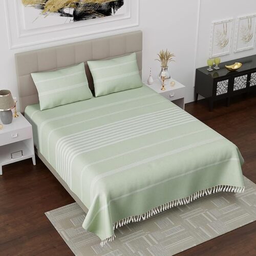 Soft and Breathable King Size Bedsheet 210 TC Cotton Handloom, Parrot Green