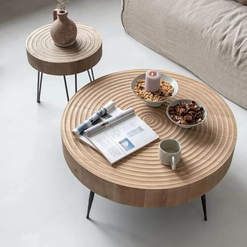 The Attic Jessie Coffee Table – solid wood round coffee side table with natural matte finish, elegant design, and sturdy construction, perfect for house interior design in living rooms.