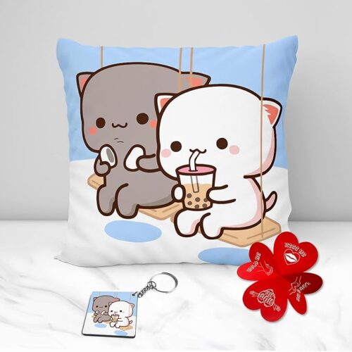 Target toss pillows K1Portal Peach and Goma Mochi Cat cushion combo with keychain, cute Valentine gift for boyfriend, girlfriend, or couple décor.