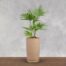 A tall, cylindrical ceramic flower pot with a gray and white marble finish. The ceramic flower pot sits on a matching plate and has a smooth, polished surface.