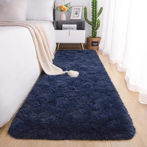 Modern Micro Fiber Rug/Carpet in blue, 2x4 ft, soft and durable, perfect for hall, bedroom, kitchen, kids room, or baby room.