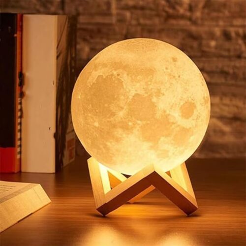 3D moon with light lamp featuring realistic lunar texture, touch sensor control, 7 color options, USB rechargeable, perfect for bedroom, kids’ room, living room, or gifting