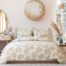 Premium 400 TC SuperSoft Cotton Elastic Fitted Bedsheet with 2 Pillow Covers – Adam Cream Printed Design for Queen Size Double Bed