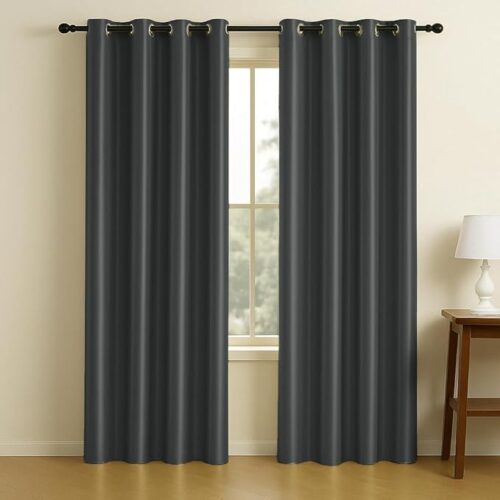 LINENWALAS 5-feet graphite grey black blackout curtains, set of 2 panels with eyelet hanging, 100% true light-blocking, thermal insulated and noise-reducing, perfect for living room or bedroom décor.