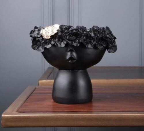 Black multi female head face Home Decoration Resin Vase sculpture, creative flower pot, makeup brush holder, and pen stand for stylish home decoration.