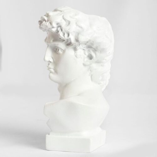 Statue of David – 6-inch white resin Michelangelo bust sculpture, ideal for table, desk, or bookshelf décor.