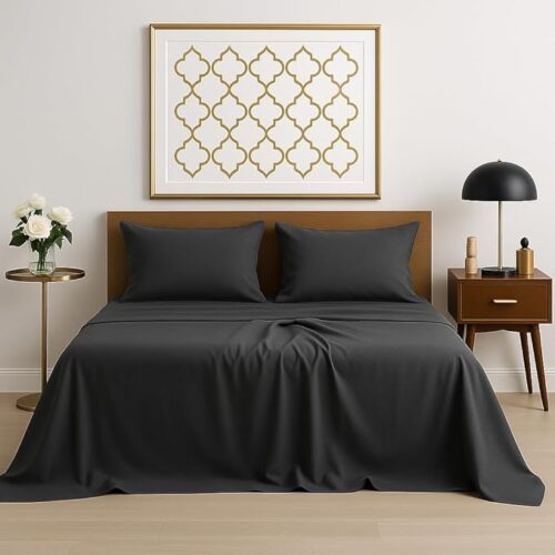 Bhoomi Impex premium stone grey and black bedsheet for double bed, ultra-soft, durable, and perfect for home, villas, and hotels