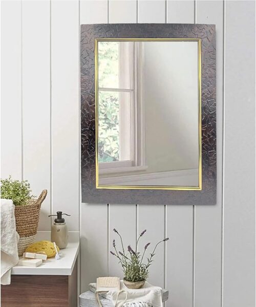 Stuthi Arts Amazing Mirrors rectangular brown framed wall mirror, ideal for bathroom, dressing, and makeup use
