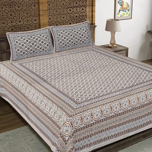 Jaipur bedsheet made from soft, breathable cotton with traditional prints, adding comfort, warmth, and timeless ethnic charm to your bedroom.
